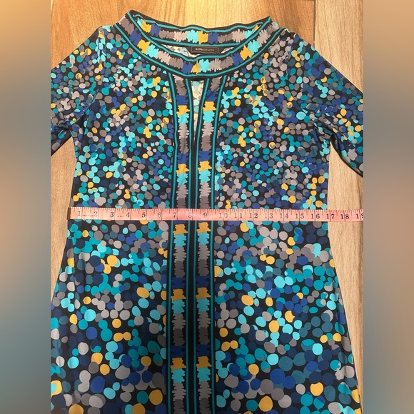 BCBG Max Azria Blue Dot Shift Dress Size Small 3/4 Sleeve Knew Length Black - Picture 11 of 11